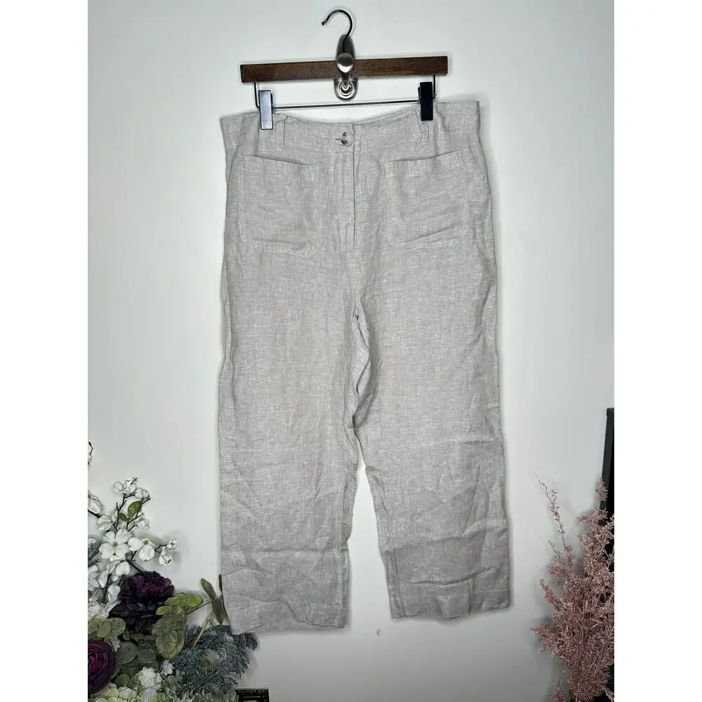 QUINCE 100% European Linen Patch Pocket Wide Leg Pants Flax Sz 14 {XX7}